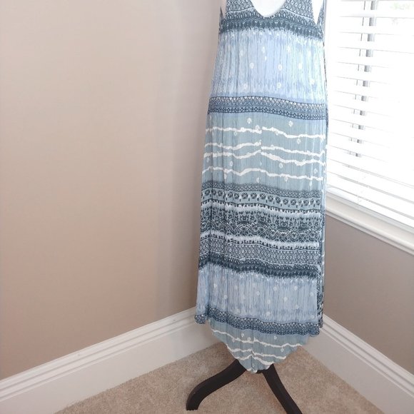 Escape Blu Pepper Maxi Dress Medium blue cross cross back stripes flora - Picture 4 of 5